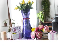 Vaso tiara vetro di murano colore indaco e arancio Venini