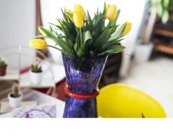 Vaso tiara vetro di murano colore indaco e arancio Venini