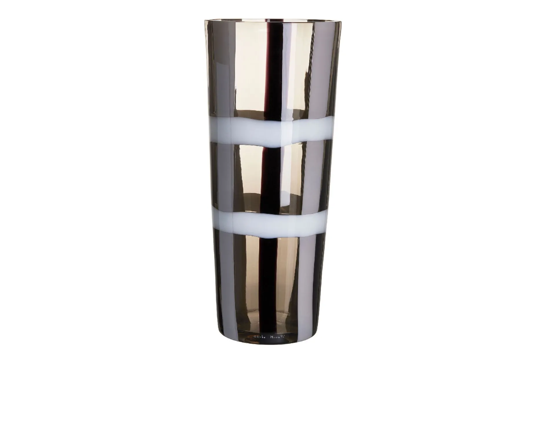Vaso troncocono vetro di murano latte nero grigio Carlo moretti