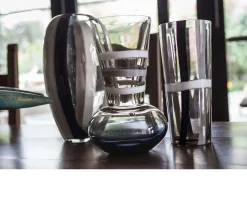 Vaso troncocono vetro di murano latte nero grigio Carlo moretti