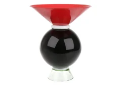 Vaso yemen vetro di murano colore corallo, lattimo, nero, e verdognolo Venini