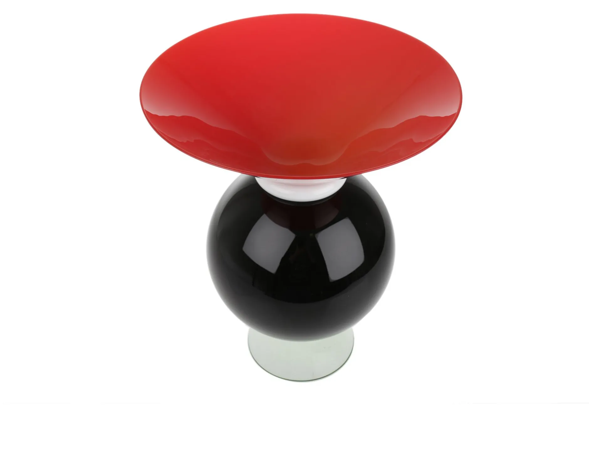 Vaso yemen vetro di murano colore corallo, lattimo, nero, e verdognolo Venini