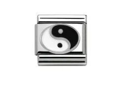 Yin yang composable acciaio argento e smalto Nomination