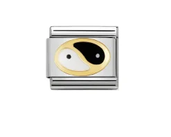 Yin yang composable acciaio oro e smalto Nomination